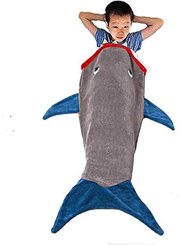 Askdasu Kinder-Schlafsack, Samt, Cartoon-Hai-Motiv, für Jungen und Mädchen, 150–175 cm
