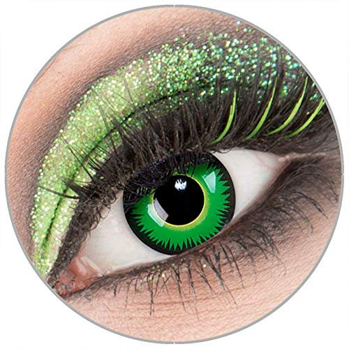 Farbige grüne 'Green Werewolf' Kontaktlinsen ohne Stärke 1 Paar Crazy Fun Kontaktlinsen mit Behälter zu Fasching Karneval Halloween - Topqualität von 'Giftauge'