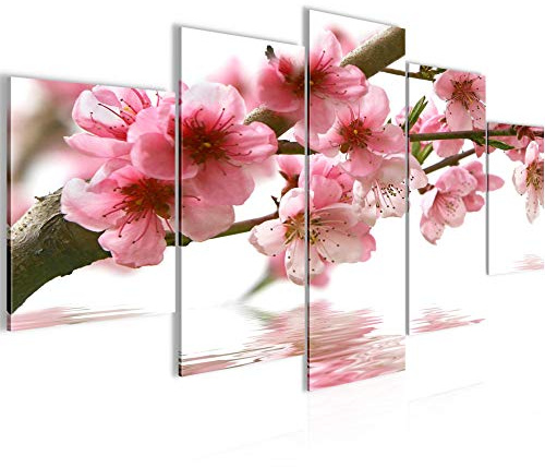 Runa Art Bild Wohnzimmer Schlafzimmer Sakura Blumen 5 Teilig Kirschbaum Rosa Wandbilder auf Vlies Leinwand 200253a
