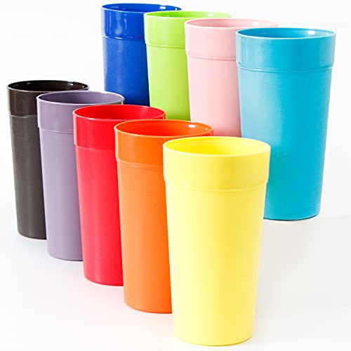 Youngever 18 Pack 600ML Re-usable Plastic Tumblers, Stackable Drinking Glasses, Unbreakable Plastic Cups, NO BPA, Top Rack Dishwasher Safe, in 6 Assorted Colors