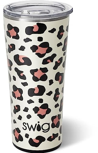 Swig Life 22oz Insulated Tumbler, Travel Coffee Tumbler with Lid, Cup Holder Friendly Travel Coffee Mug, Stainless Steel (Luxy Leopard)