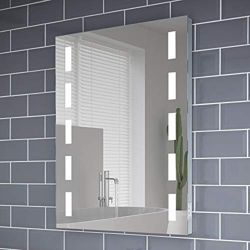 Illuminated Bathroom Mirror with LED Lights 600x800mm IP44 Rated - Lola LED Bathroom Mirror with Shaver Socket,Concealed Heated Demister Pad, & Motion Sensor, Wall-Mounted Vanity Mirrors for Bathrooms