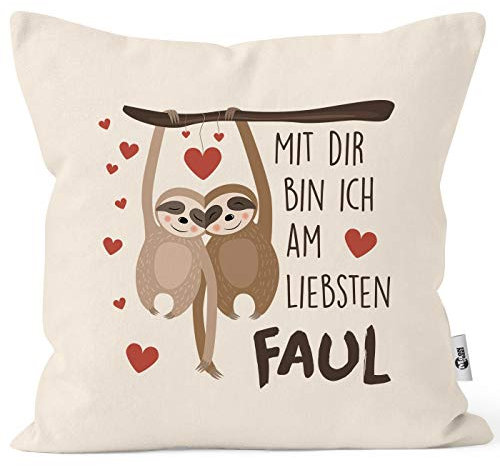 MoonWorks® Kissen-Bezug Spruch Mit dir Bin ich am liebsten faul Faultier Geschenk Liebe Freundschaft Valentinstag Geburtstag Freund Freundin Natur Unisize