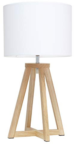 Simple Designs LT1069-NWH Interlocked Triangular Natural Wood Table Lamp with White Fabric Shade