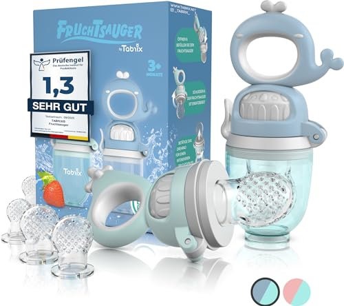 TABRIX® Fruchtsauger Baby ab 3 Monate & Kleinkind (2x) - Zahnungshilfe Baby mit Druckfunktion für Beikost -BPA-Frei- Alternative für Schnuller/Beißring Baby - Baby Geschenk - Baby Essen Zubehör