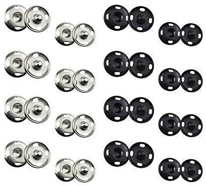 Hao Pro Druckknöpfe zum Aufnähen, 8,10 mm Durchmesser, Metallverschluss, fest und glatt, für Nähen, Kleidung, Basteln, dicke Baumwolle, schwarz, silber, 80 Stück