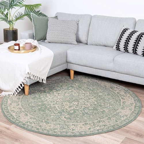 FRAAI | Home & Living Teppich Vintage Rund - Wonder Oriental Grün - Polypropylen - Kurzflor - Vintage - Orientalisch - Wohnzimmer, Esszimmer, Schlafzimmer - Carpet