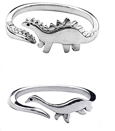 Beccalame Cute Dinosaur promise Ring Opening Adjustable Matching Ring For Women besties Ring (Stegosaurus + long-necked dragon)