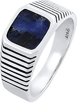 Kuzzoi Siegelring Herrenring mit Sodalit Edelstein Platte, Klassischer Bandring (10 mm) breit in 925 Sterling Silber, Massiver Silberring für Männer, Bikerring, Ringgröße 62, 0605630721_62