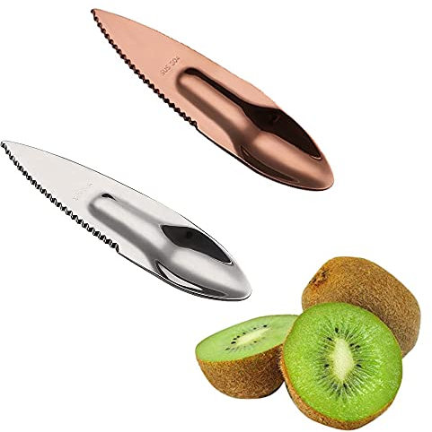 2 Pezzi Strumento per Pelapatate Kiwi, Tagliafrutta Pelapatate, Cucchiaio da Frutta, Acciaio Inossidabile Multifunzionale Kiwi Cucchiaio, Pompelmi, Papaya, Arance (Argento, Oro Rosa)