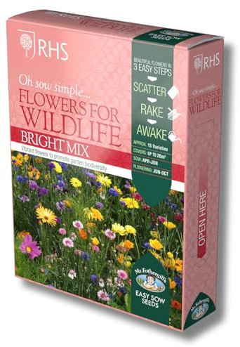 Mr Fothergill’s Seeds RHS Seed Mix Shaker Box, Bright Mix, Flowers for Wildlife, Wild Flowers Seeds, 15 Varieties, Covers 20 sq. Meter, Grows up to 90 cm