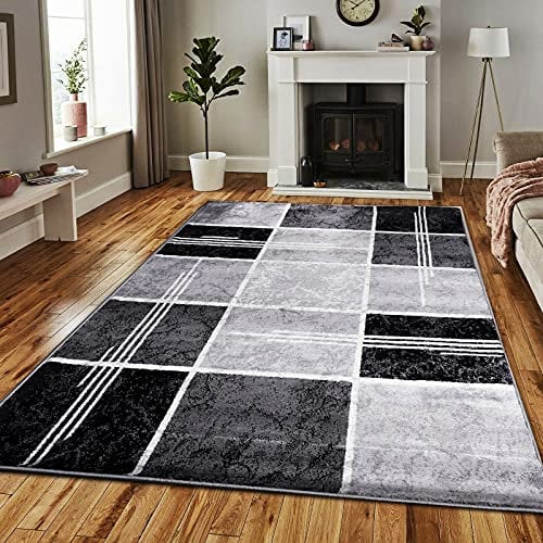 B&B Super Soft Rugs for Living Room Bedroom Rug - Thick Dense Pile Non Shed Fluffy Rug For Bedroom - Small Medium Large Carpet Area Rugs Kitchen Floor Mat (Black, 160 x 230 cm (5ft 4 x 7ft 8))