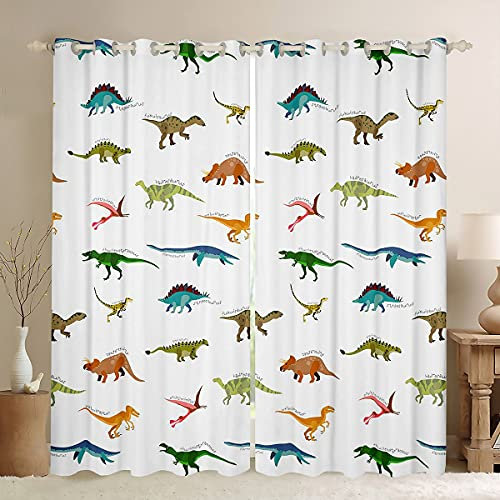 Loussiesd Dinosaurier Fenstervorhang 137x117cm Niedlich Buntes Dino Vorhänge Karikatur Dschungel Tiere Muster Blickdichte Vorhänge für Kinder Kinderzimmer Dekor Tierwelt Stil
