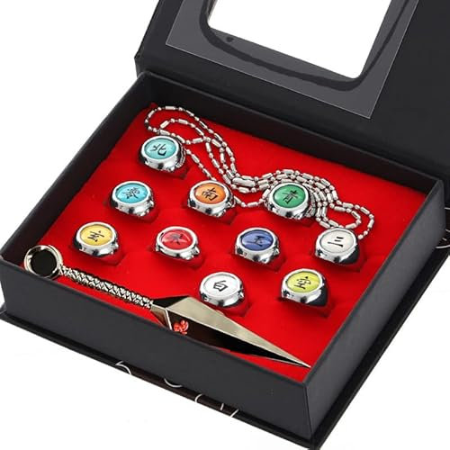 Yananmall - Set di anelli anime, decorazione, accessorio per travestimento con scatola per bambini e adulti