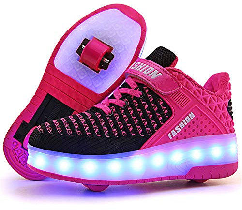 Aizeroth USB Aufladen 7 Farbwechsel LED Blinkend Schuhe Mit Doppelt Rollen Automatisch Räder Rochen Skateboardschuhe Outdoor Fitnessschuhe Gymnastik Sneakers für Jungen Mädchen Schön Geschenk