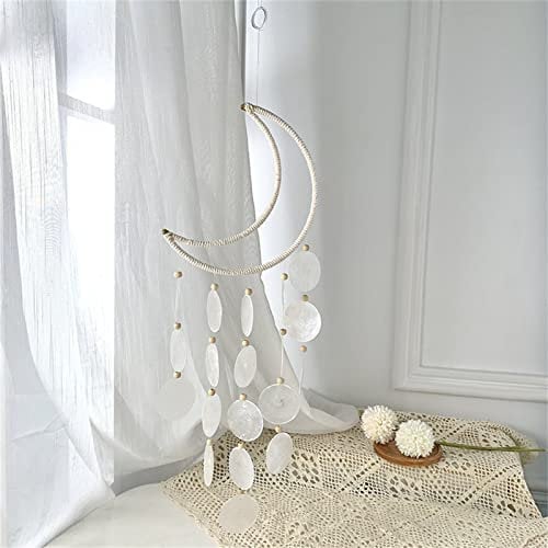 EXQUILEG Windspiel Weiß Perlmutt Muscheln Traumfänger, Fensterschmuck Mond Windspiel Mobile Muschel, Muschel Windspiel Gartendeko