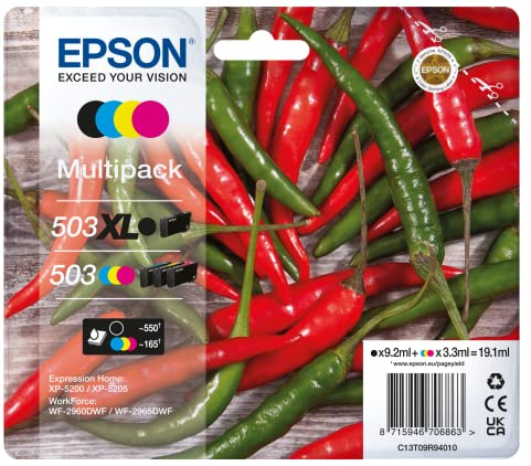 Epson 503 Xl Cartuccia D'inchiostro 4 Pz Originale Resa Elevata [xl] Nero, Ciano, Magenta, Giallo (epson 503 Xl Multipack - 4 Pakker - Xl)