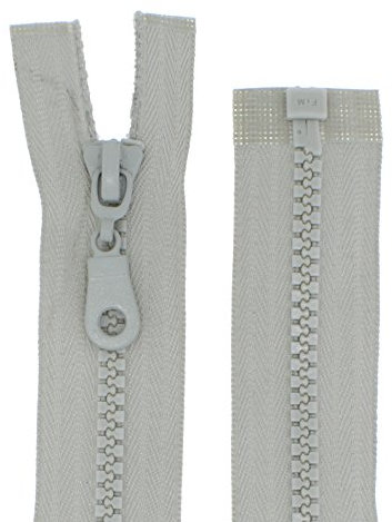 Cerniera lampo in plastica grossa 5 mm, divisibile (55 cm, grigio chiaro)