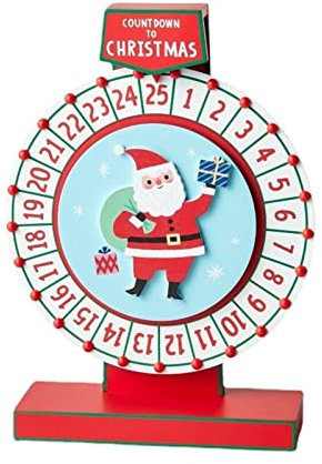 YUEMOL weihnachtskalender Hölzerne Weihnachtsmann-Plattenspieler-Dekoration, Weihnachts-Countdown-Kalenderrad-Dekorationsornamente (Color : A, Size : 25 * 20 * 4CM)