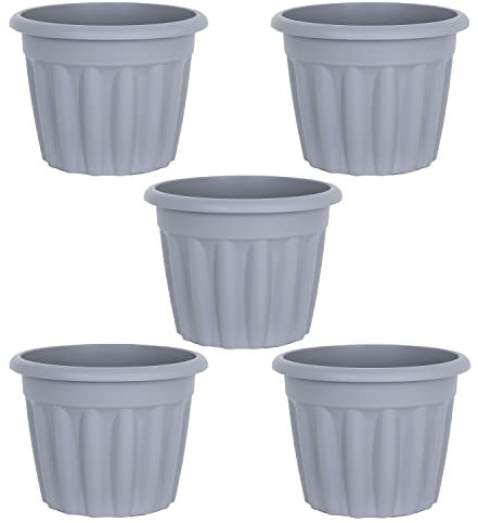 JMS we create smile (Set of 5) 40cm Large Upcycled Grey Plastic Round Planters Indoor/Outdoor Plant Pot Lightweight & Weather Resistant Garden Plant Herb Flower Nursery Pot