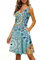 CLOUSPO Damen Sommerkleid Elegantes A Linie Kleid Einfarbig Minikleid Knielang Kleid Damen Ärmellos Tunikakleid mit Taschen für Sommer Strand(Blau Blumen,M)