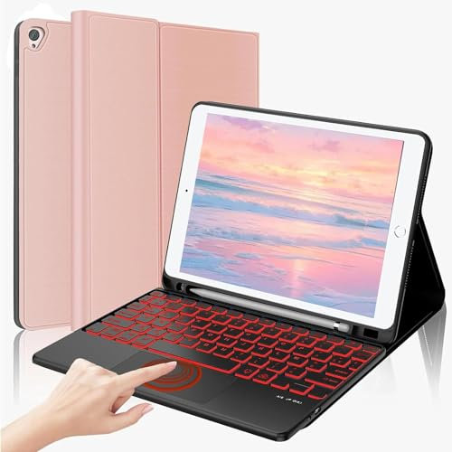 AVNICUD Clavier pour iPad 10.2 iPad 9ème/8ème/7ème Génération, iPad Air 3, iPad Pro 10.5, Coque Clavier avec Pavé Tactile 7 Couleurs de Rétroéclairage AZERTY Français Bluetooth Amovible, Or Rose
