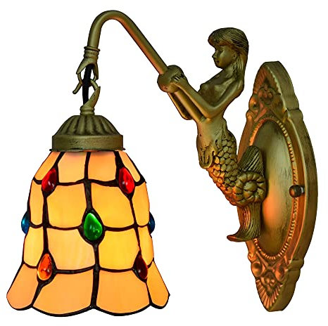 PAZWAHF Tiffany Style Wandleuchte Meerjungfrau - Bunte Glasperlen, 6 Zoll (15cm),für Schlafzimmer & Wohnzimmer, Dekorative Badezimmer Lampe, Innenbereich