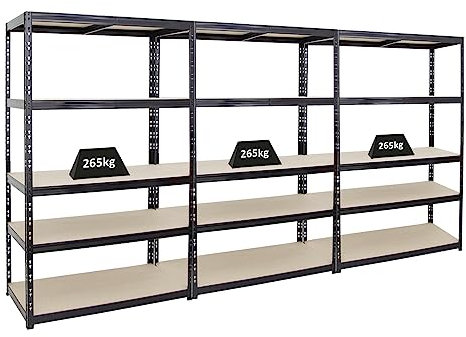 PROREGAL Mega Deal | 3X Schwerlastregal Giant Tiger | HxBxT 200x120x60cm | Fachlast 265kg | 5-Ebenen | Schwarz | Garagenregal Kellerregal, Werkstattregal