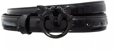 Pinko Damen Love Berry H2 Belt verspiegeltes Kalbsleder Gürtel, Z99b_Schwarz Limousine Block Color, L