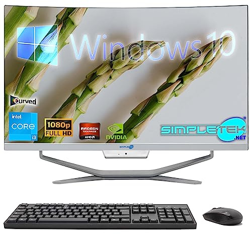 SIMPLETEK - All in One PC mit gebogenem Bildschirm 24 Zoll Core i3 | Grafikkarte nVidia GT710 1 GB | Windows 10 | 16GB RAM SSD 960GB | Ideal für Büro, Schule, Zuhause