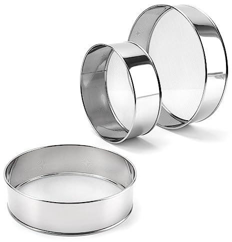 Dtoterul Setaccio per Farina 3 Pezzi Setaccio a Rete Setacci per Farina in Acciaio Inox Rotondo Setaccio da Cucina a Maglia Fine Acciaio Inossidabile Setaccio da Forno per Riso Cereali (Argento)