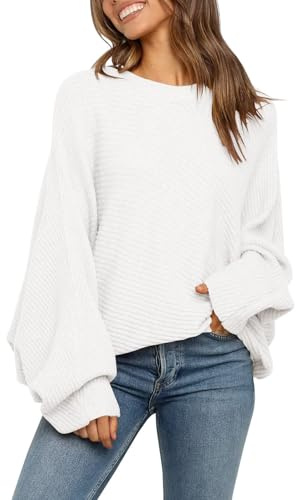 Fessceruna Jersey de Mujer Oversize Manga murciélago Jersey de Punto Jersey de Cuello Redondo para Invierno Sudadera Acanalada