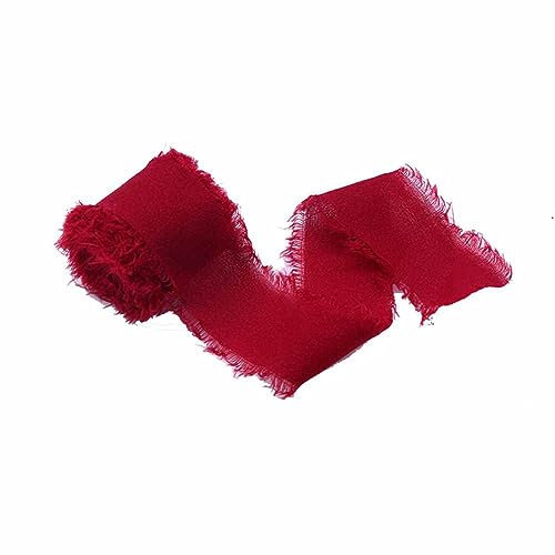 SHTGOI 1 Rolle Chiffonband 4cm Breit Schleifenband Ribbon Geschenkband Chiffon Band mit Handgerissene Fransen Stoffband Dekoband für Hochzeit Geburtstag Blumenstrauß Geschenkverpakung Weinrot