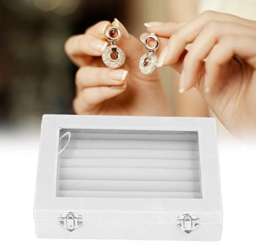 Ring Aufbewahrungsbox, 20×15×4.6cm 7 Fächern Samt Schmuckkasten Ring Ohrring Halskette Schmuck Display Schmucklade Organizer mit Transparentem Deckel für Frauen Mädchen(Weiß)