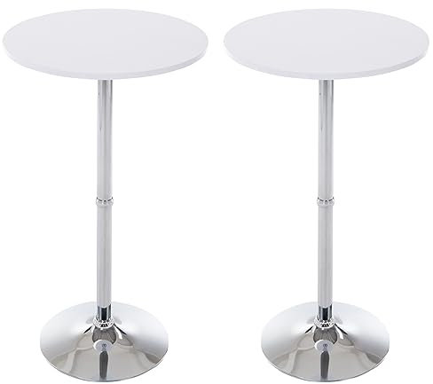 CLP 2er Set Metall-Stehtische Mit Runder Holztischplatte | Ø 60 cm | Höhe: 110 cm, Farbe:weiß matt