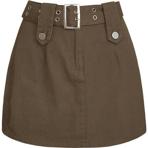 CHOUBAGUAI Salopette a Trapezio a Vita Alta Americana retrò Hottie Culottes Gonna Copri-Fianchi Primaverile ed Estiva-Marrone-L