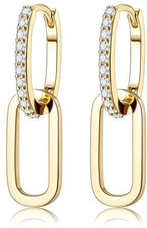 Dochais 18 Karat Vergoldete Huggie Creolen mit Anhänger - Dreieck Ovale Ohrringe für Damen (Gold 14K)
