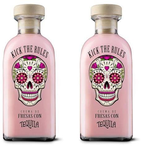 KICK THE RULES - Crema de Fresas con Tequila - 15º - Botella de 0,7L - Tequila de Fresa - Tequila Rosa (Paquete de 2)