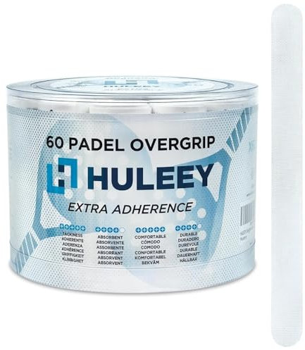 HULEEY Overgrips Padel, extra haftend, perforiert, rutschfest, saugfähig, Overgrips Tennis, reduziert Vibrationen, inklusive transparentem Schlägerschutz, Packung mit 6/12/20/60,