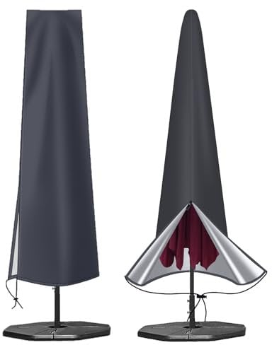 OKPOW Parasol Covers Waterproof 600D Oxford Fabric Patio Umbrella Cover with Zip (190 * 30 * 50cm), for 2.5m 2.7m 3m Garden Outdoor Umbrella (Dark Grey)