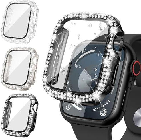 Neitra [3 Piezas Diamond Funda con Templado Protector de Pantalla para Apple Watch Series 6/5/4/SE 2023 40mm, HD Anti-Choque Cobertura Completa Carcasa, Rígido Bling Diamond para mujeres y niñas