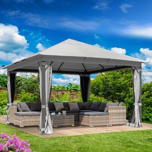 BRAST® Pavillon Aluminium Infinity 3x4m oder 4x4m | viele Modelle & Farben | inkl. Moskitonetz | wahlweise LEDs | wasserdicht | stabil | UV-Schutz | 4x4m Hellgrau