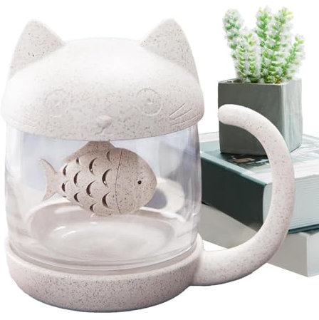 Goowafur Tasse à café chat, tasses à thé avec infuseur et couvercle - Tasse mignonne d’infuseur de thé de chat | Tasse à thé avec infuseur et couvercle, tasse en verre de chat de dessin animé