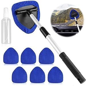 INQUIRLLY Verbessertes Autoscheiben Innenreiniger, 9 Stück Erweiterbares Windschutzscheiben Reiniger, with Spray Bottle Mit 6 Mikrofaserpads, Multifunktionaler Scheibenreiniger Auto Set(Blau)