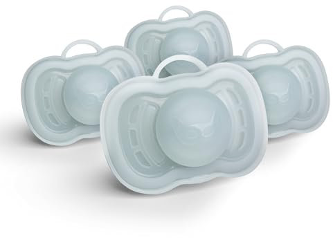 Herobility Gentle Pacifiers – Protective case – BPA-free – Large air vents – 6 – 24 months – 4-pack – Mist Grey