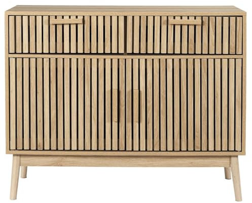 Home Deco Factory, HD0091, Holz-Sideboard im modernen Design mit 2 Schubladen und Doppeltür, ideal für Aufbewahrung und Dekoration, Maße 100 x 35 x 80 cm, braune Farbe