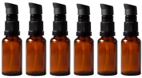 VANTOBEST 6PCS 20ml/0.67oz Amber Glass Lotion Bottles Empty Travel Size Cosmetic Makeup Essential Oil Essence Pump Dispenser Storage Container Jars