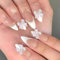 24pcs Almond False Nails - French Tips Stick on Nails - French Pearl Bow Press on Nails with Glue - Removable Glue-on Nail Women Brides Nail Art Accessories