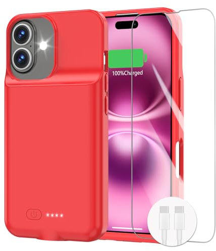 Juice Box for iPhone 16 Plus, Fast Charging 8500mAh Battery Pack, Ultra-Slim, Lightweight, 15W, Anti-Fall TPU Case (6.7) Red