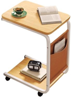 Yonuaret C-Shaped Side Table, 2-tier Bedside Table, Sofa Side Table With Storage Bag, Coffee Table, Side Table With Wheels - Movable Side Table For Sofa TV Tray Table For Living Room